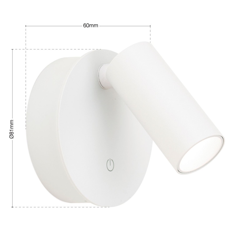 Spot de parede tátil LED recarregável dimerizável LUXY LED/1W/5V 2200 mAh 2700/3000/4000K branco