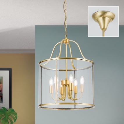 Lustre suspenso com corrente BRUNO 6xE14/40W/230V, Ø 43 cm, dourado