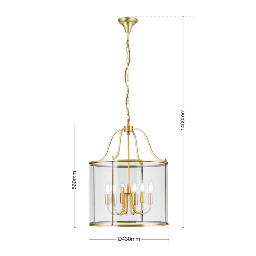 Lustre suspenso com corrente BRUNO 6xE14/40W/230V, Ø 43 cm, dourado
