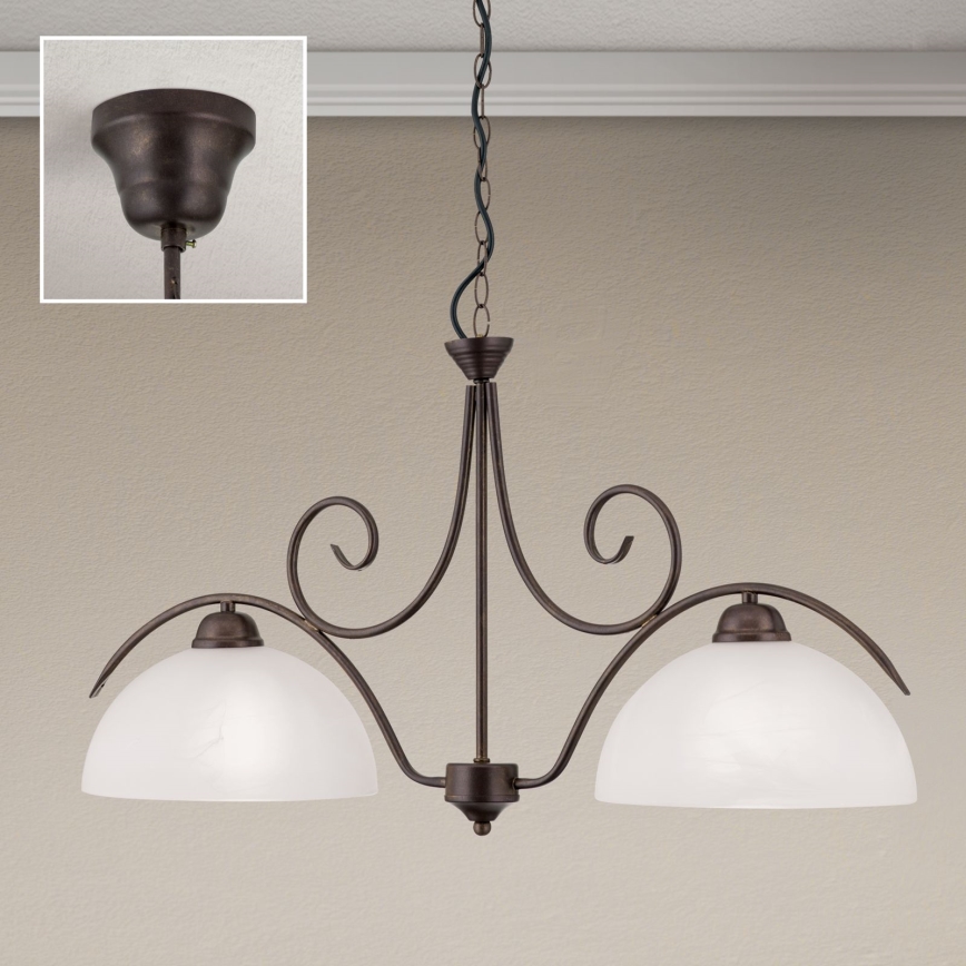 Lustre com corrente RULA 2xE27/40W/230V branco/bronze
