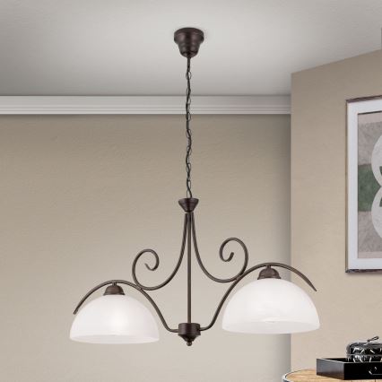 Lustre com corrente RULA 2xE27/40W/230V branco/bronze