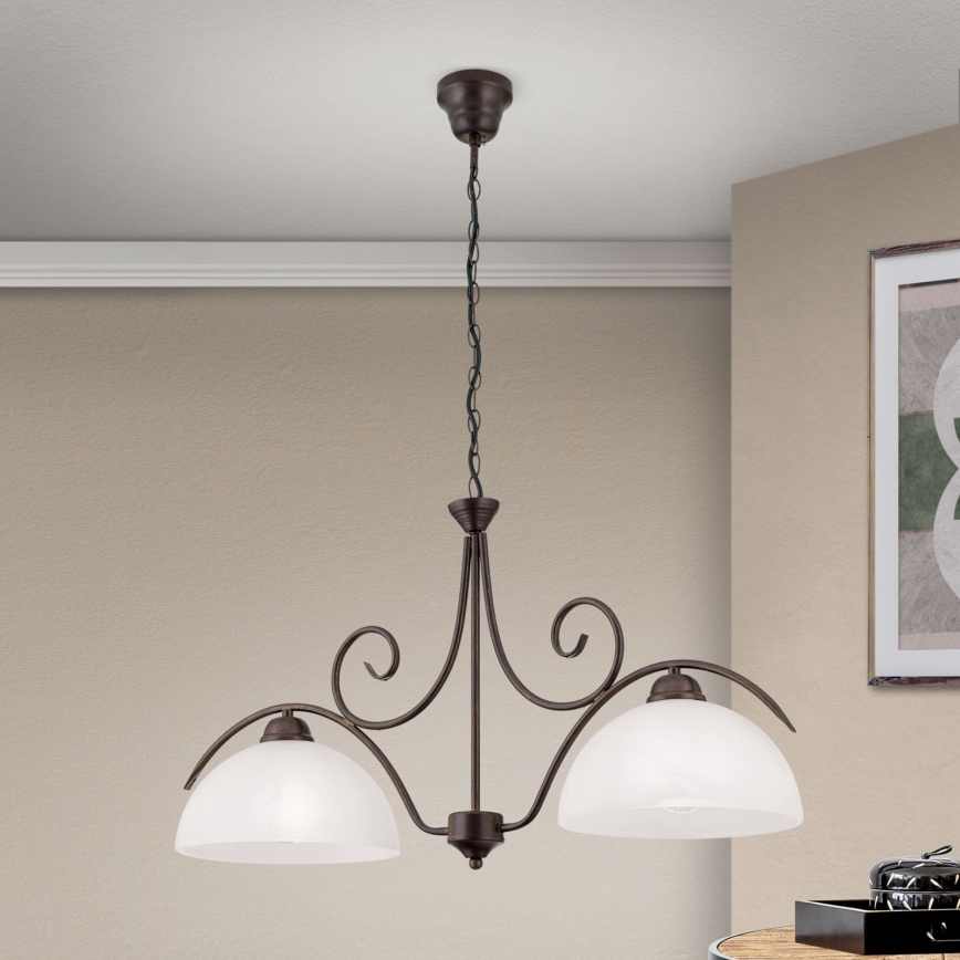 Lustre com corrente RULA 2xE27/40W/230V branco/bronze