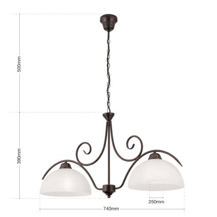 Lustre com corrente RULA 2xE27/40W/230V branco/bronze