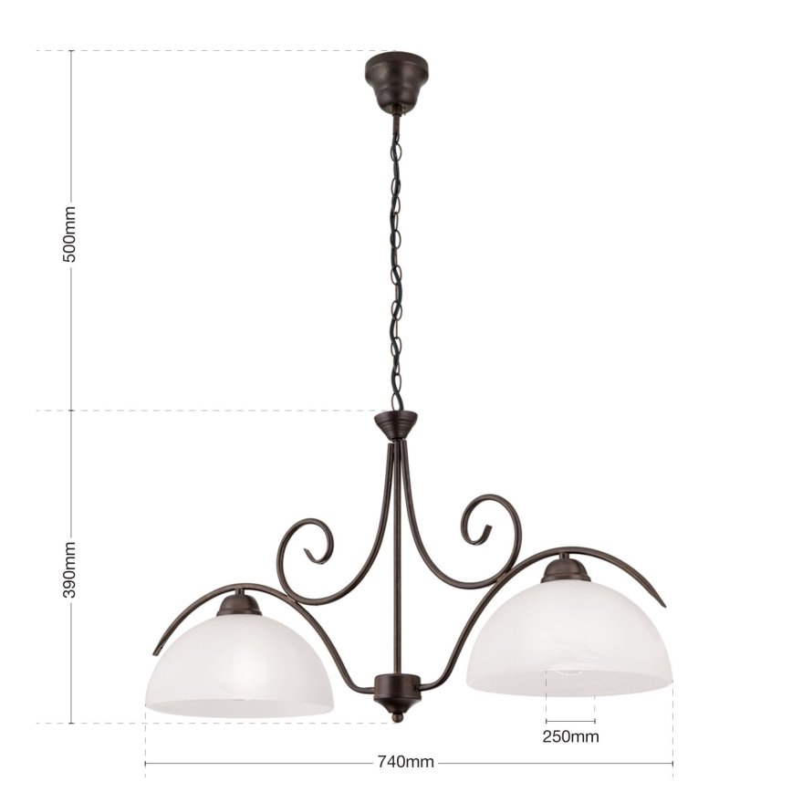 Lustre com corrente RULA 2xE27/40W/230V branco/bronze