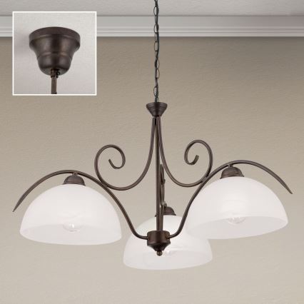Lustre em corrente RULA 3xE27/40W/230V Ø 70 cm branco/bronze