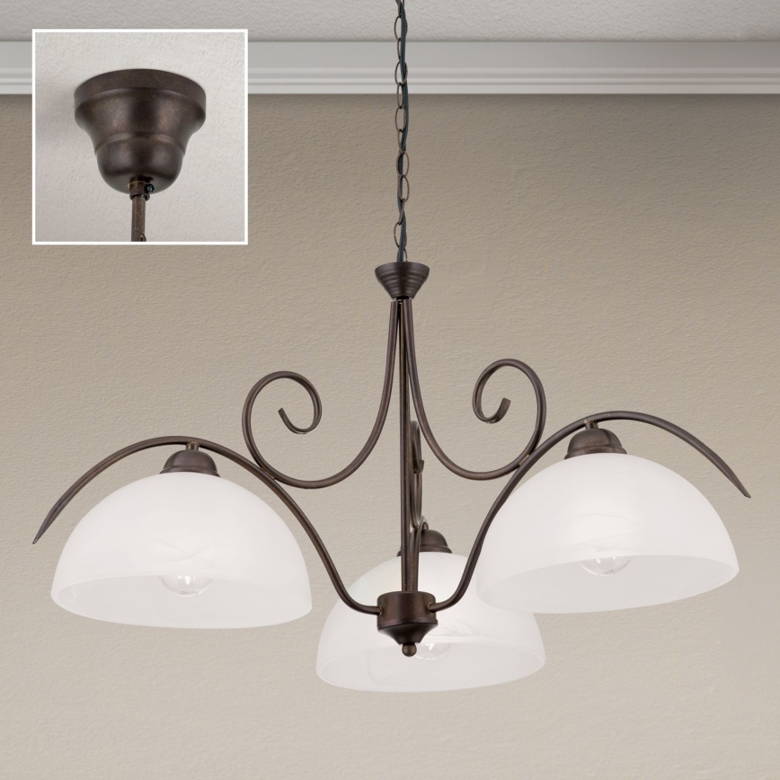 Lustre em corrente RULA 3xE27/40W/230V Ø 70 cm branco/bronze