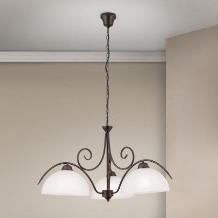 Lustre em corrente RULA 3xE27/40W/230V Ø 70 cm branco/bronze
