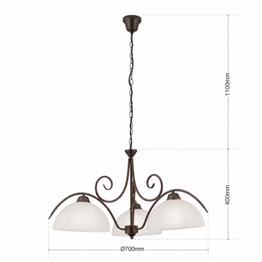 Lustre em corrente RULA 3xE27/40W/230V Ø 70 cm branco/bronze