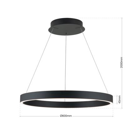 Lustre pendente LED dimerizável suspenso por cabo KOLK, 60 W, 230 V, 2700/3000/4000 K, Ø 60 cm, preto