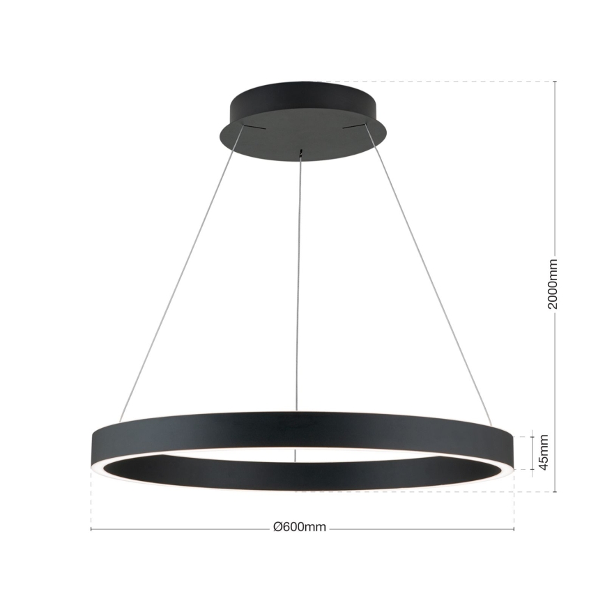 Lustre pendente LED dimerizável suspenso por cabo KOLK, 60 W, 230 V, 2700/3000/4000 K, Ø 60 cm, preto