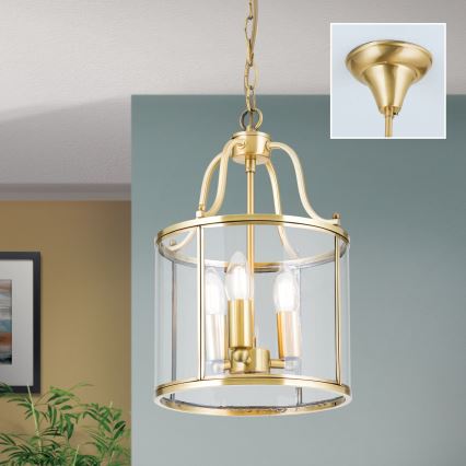 Lustre BRUNO suspenso por corrente, 3xE14/40W/230V, Ø 25 cm, dourado