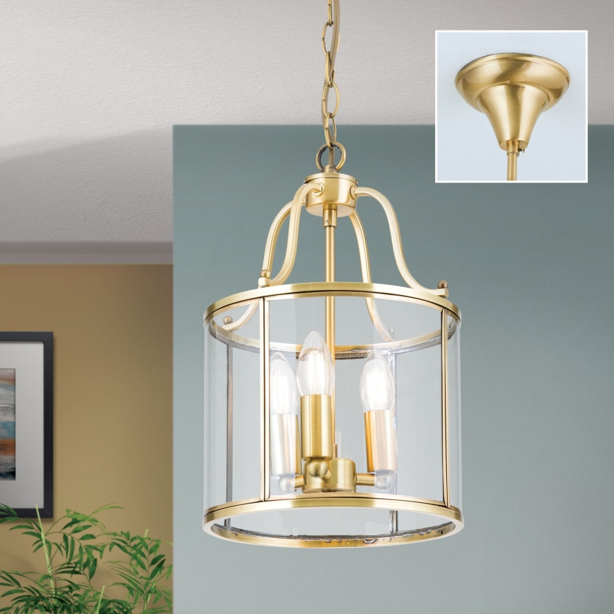 Lustre BRUNO suspenso por corrente, 3xE14/40W/230V, Ø 25 cm, dourado