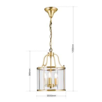 Lustre BRUNO suspenso por corrente, 3xE14/40W/230V, Ø 25 cm, dourado