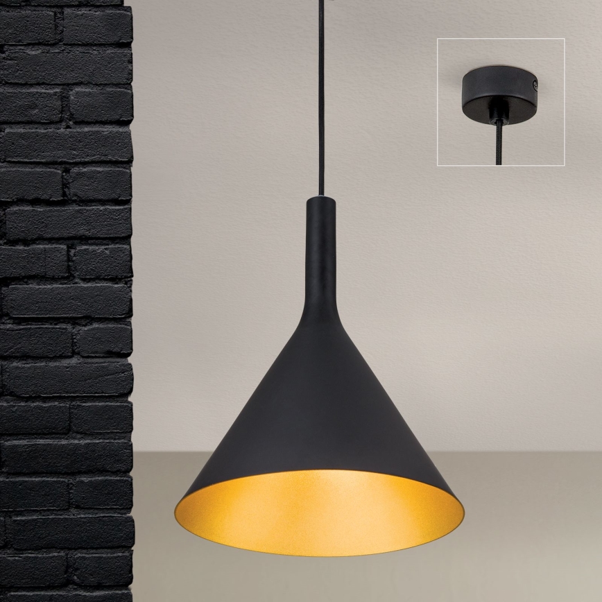Lustre suspenso em cabo GUNDA 1xE27/60W/230V diâmetro 25 cm preto/dourado