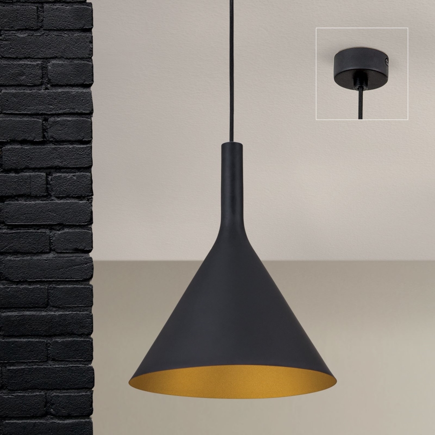 Lustre suspenso em cabo GUNDA 1xE27/60W/230V diâmetro 25 cm preto/dourado
