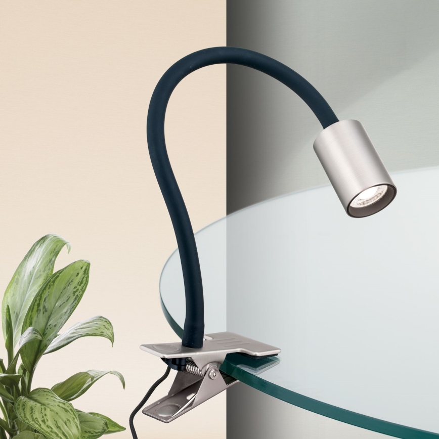 Candeeiro de mesa LED flexível com clipe KURT LED/5W/230V prateado