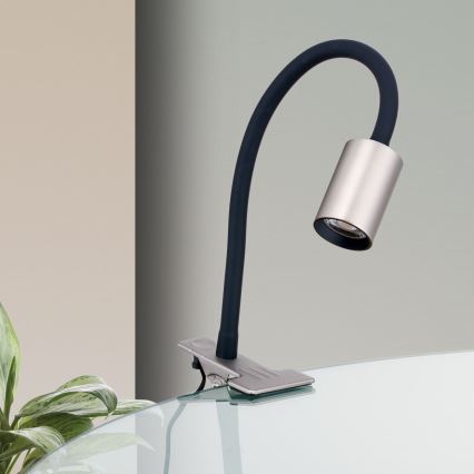 Candeeiro de mesa LED flexível com clipe KURT LED/5W/230V prateado