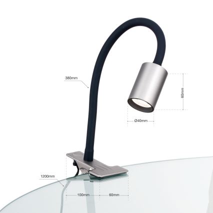 Candeeiro de mesa LED flexível com clipe KURT LED/5W/230V prateado