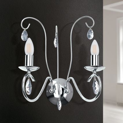 Iluminação de parede em cristal ALESSIA 2xE14/40W/230V cromado brilhante