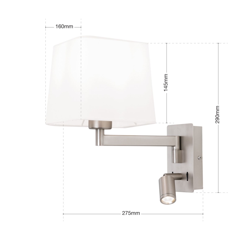 Luminária de Parede LED CARLTON 1xE27/40W/230V + LED/3W branco/cromado fosco