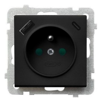 Ospel - Tomada doméstica sem moldura 230V + 1x USB-A + 1x USB-C SONATA preta