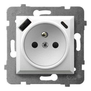 Ospel - Tomada doméstica sem moldura 230V + 1xUSB-A + 1xUSB-C ARIA branca