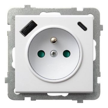 Ospel - Tomada doméstica sem moldura 230V + 1xUSB-A + 1xUSB-C SONATA branca