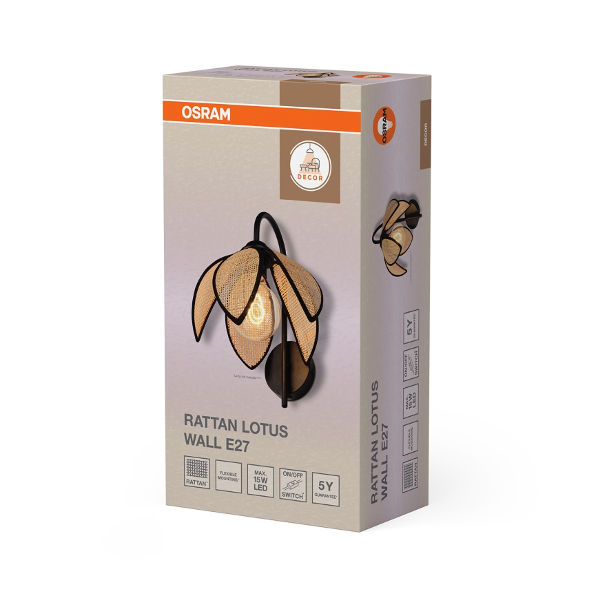 Osram - Aplique de parede DECOR RATTAN 1xE27/15W/230V bege/preto