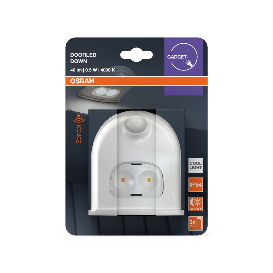 Osram - Aplique de parede LED exterior com sensor DOORLED LED/0,5W/3xAA IP54 branco