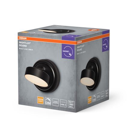 Osram - LED regulável recarregável tátil aplique de parede NIGHTLUX LED/1,8W/5V preto