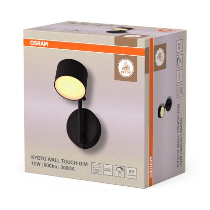 Osram - Aplique de parede táctil LED regulável DECOR KYOTO LED/12W/230V CRI 90 preto