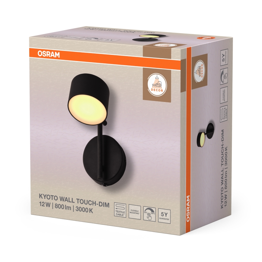 Osram - Aplique de parede táctil LED regulável DECOR KYOTO LED/12W/230V CRI 90 preto