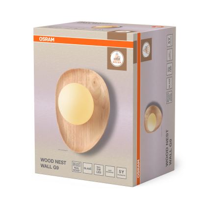 Osram - Aplique de parede WOOD NEST 1xG9/5W/230V em madeira de seringueira