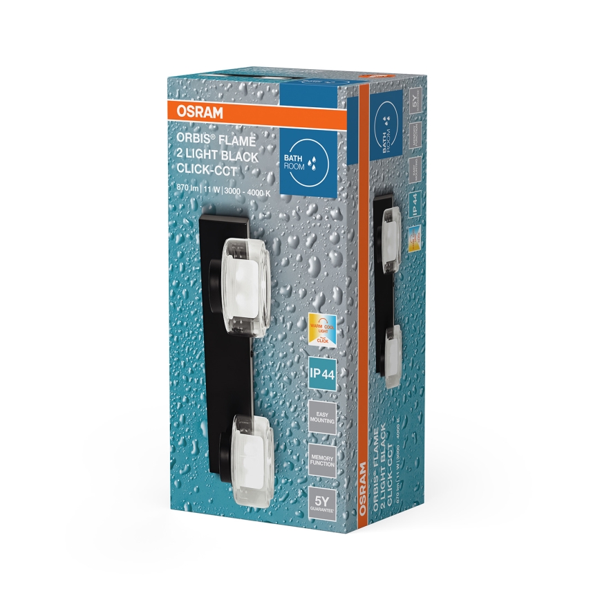 Osram - Aplique LED de parede para casa de banho ORBIS FLAME 2xLED/5,5W/230V 3000/4000K IP44 preto