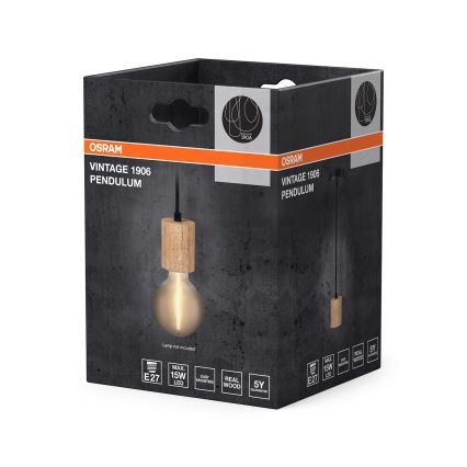 Osram - Cabo de alimentação PENDULUM CYLINDER 1xE27/15W/230V em madeira