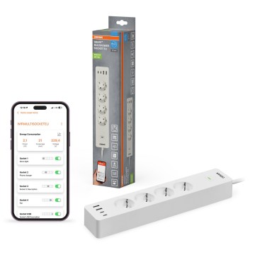 Osram - Cabo de extensão SMART+ 4Z tipo F + 2xUSB-A + 2xUSB-C Wi-Fi