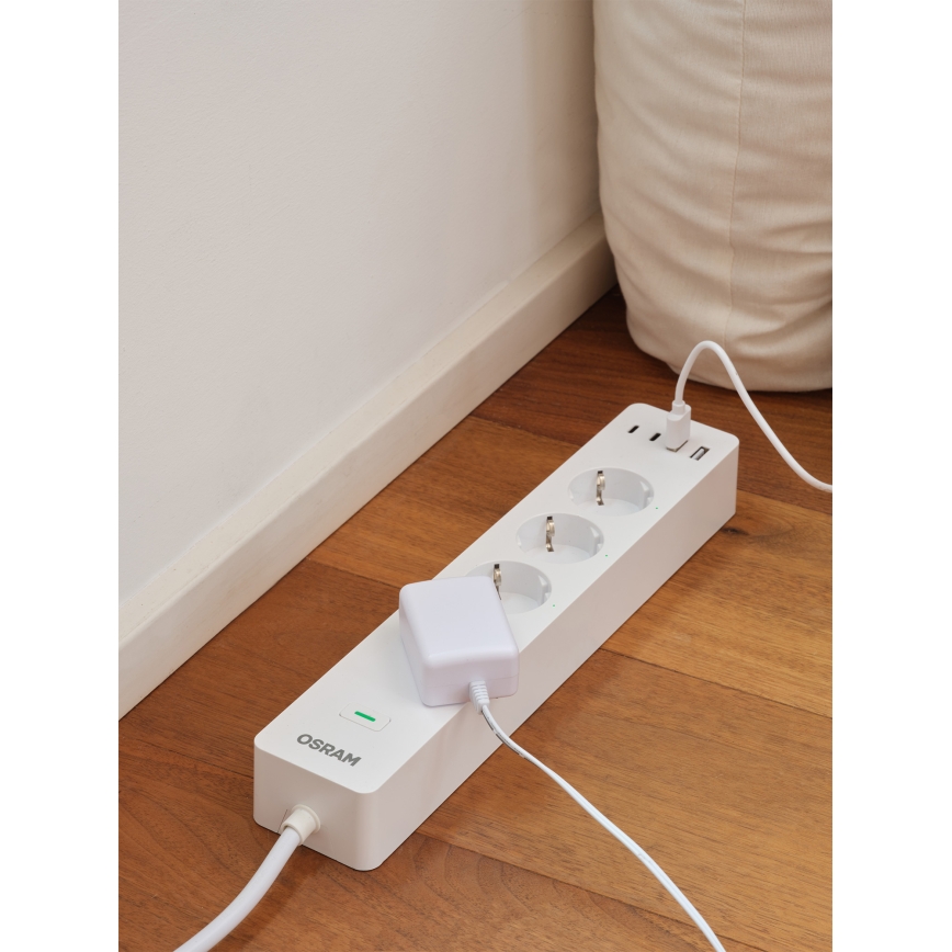 Osram - Cabo de extensão SMART+ 4Z tipo F + 2xUSB-A + 2xUSB-C Wi-Fi