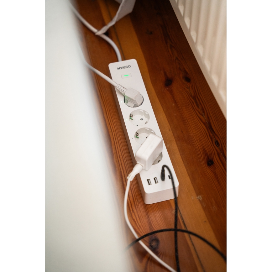 Osram - Cabo de extensão SMART+ 4Z tipo F + 2xUSB-A + 2xUSB-C Wi-Fi