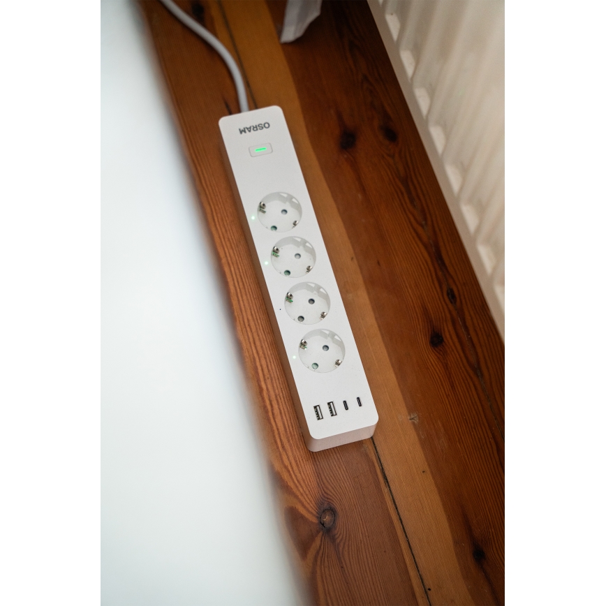 Osram - Cabo de extensão SMART+ 4Z tipo F + 2xUSB-A + 2xUSB-C Wi-Fi