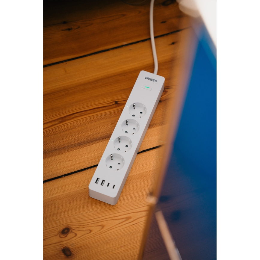 Osram - Cabo de extensão SMART+ 4Z tipo F + 2xUSB-A + 2xUSB-C Wi-Fi