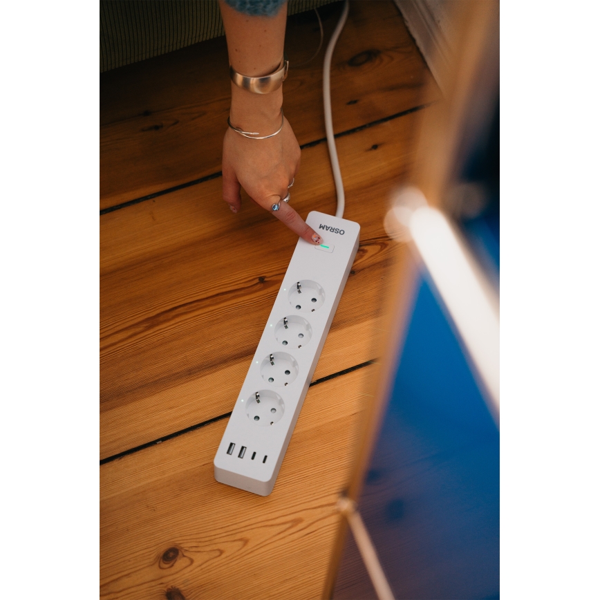 Osram - Cabo de extensão SMART+ 4Z tipo F + 2xUSB-A + 2xUSB-C Wi-Fi