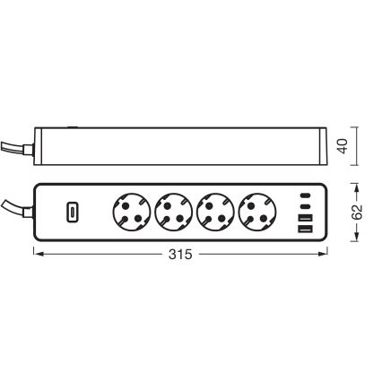 Osram - Cabo de extensão SMART+ 4Z tipo F + 2xUSB-A + 2xUSB-C Wi-Fi