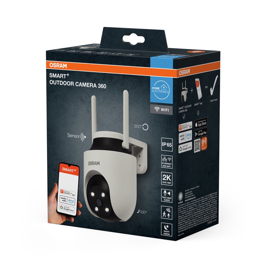 Osram - Câmara exterior inteligente 360° com sensor 2K SMART+ 230V IP65 Wi-Fi