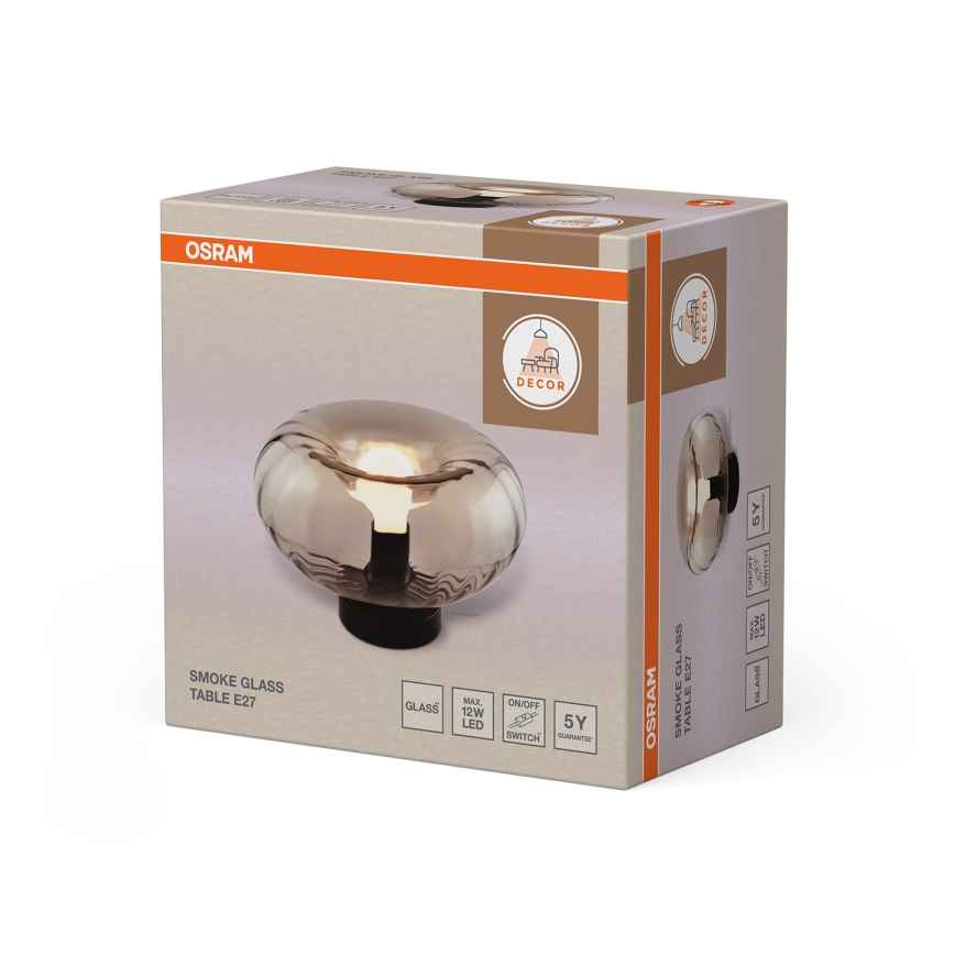 Osram - Candeeiro de mesa DECOR SMOKE 1xE27/12W/230V preto/cinzento fumado