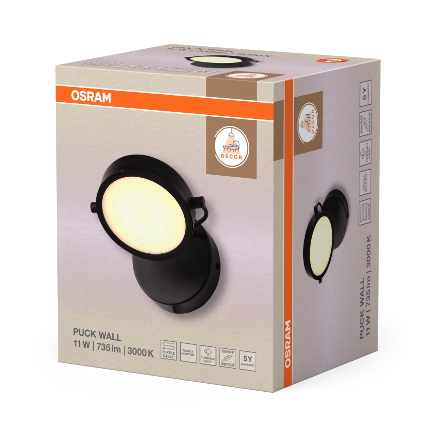 Osram - Candeeiro de parede LED DECOR PUCK LED/11W/230V preto