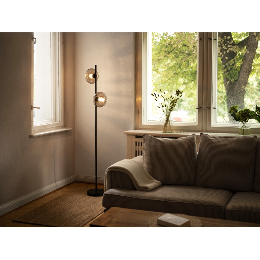 Osram - Candeeiro de pé DECOR SMOKE 2xE14/12W/230V preto/cinzento fumê