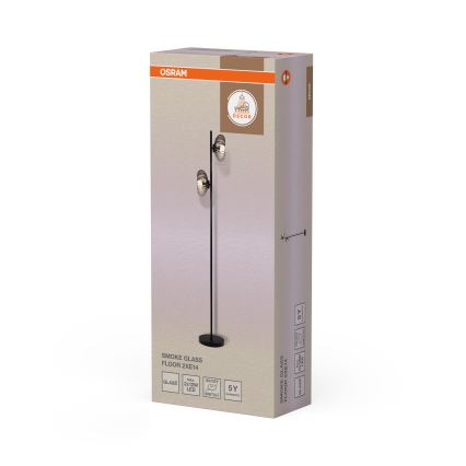 Osram - Candeeiro de pé DECOR SMOKE 2xE14/12W/230V preto/cinzento fumê