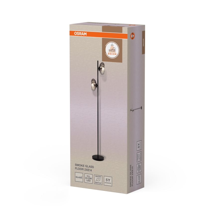 Osram - Candeeiro de pé DECOR SMOKE 2xE14/12W/230V preto/cinzento fumê