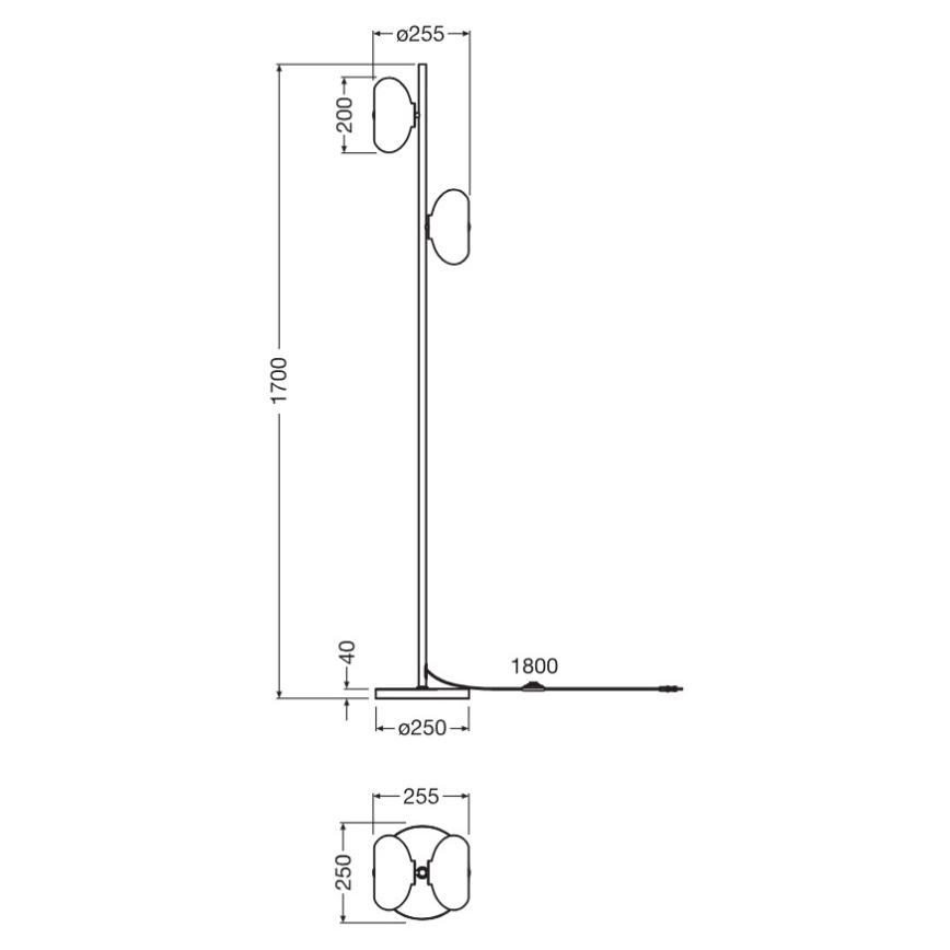 Osram - Candeeiro de pé DECOR SMOKE 2xE14/12W/230V preto/cinzento fumê