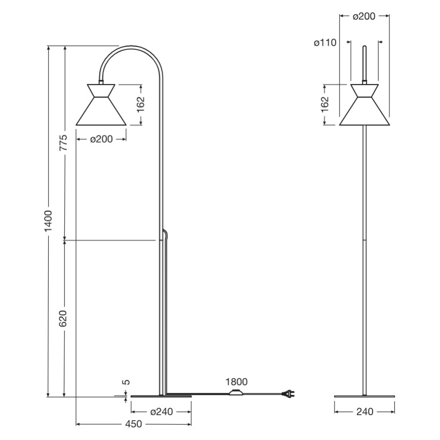 Osram - Candeeiro de pé DECOR WAIST 1xE27/40W/230V preto